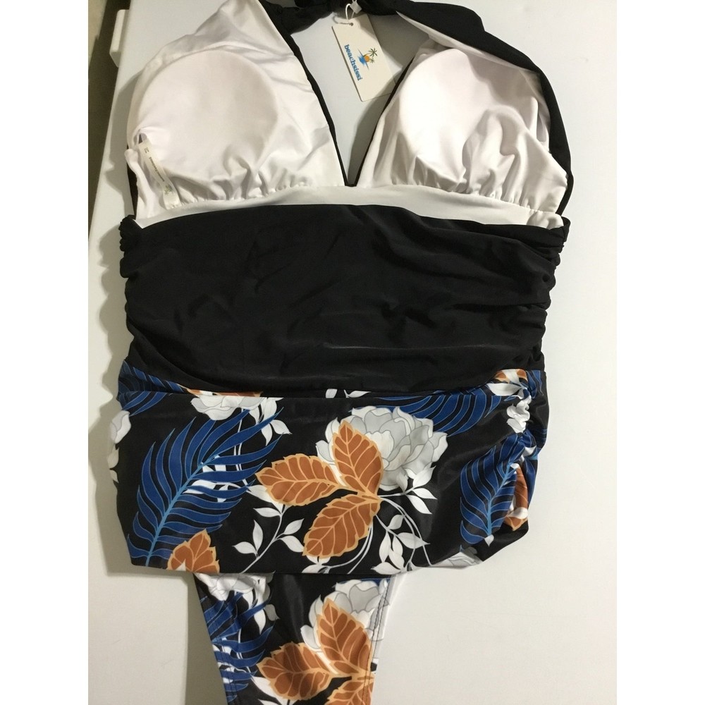 NWT Beachsissi Swimsuit Ruched Halter Strap One Piece Size Medium - Picture 3 of 11